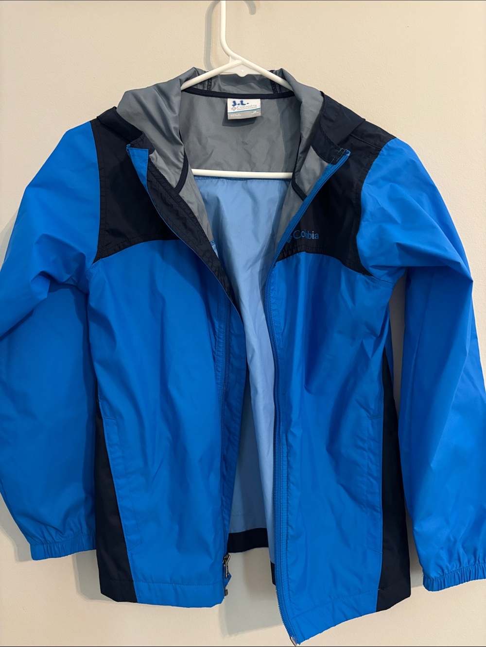 Columbia Blue and Navy Kids Rain Jacket with Hood